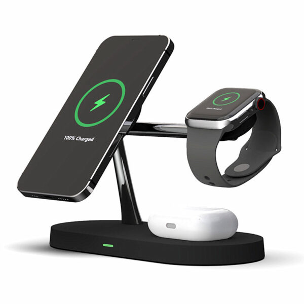 Multifunctional Five-In-One Magnetic Wireless Charging Watch Headset Desktop Mobile Phone Holder Charger 15W Fast Charge - Image 4