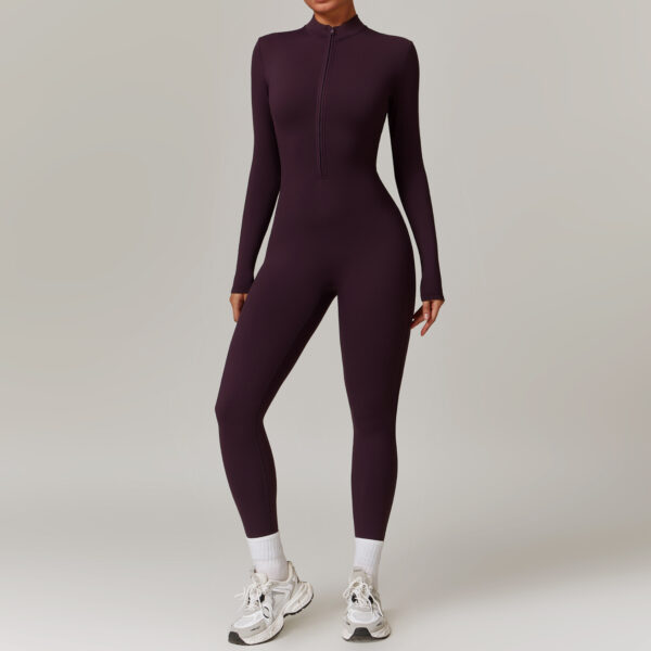 Warm Zipper Long-sleeved Jumpsuit Yoga Fitness Sports Pants Breathable Bodysuit Women's Clothing - Image 8