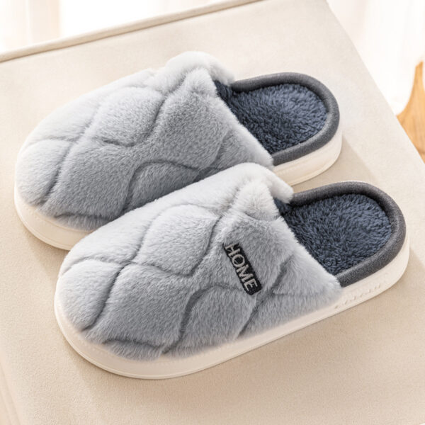 Plush Slippers Winter For Women Indoor Floor Bedroom Home Slipper Warm Solid House Shoes Men Couple - Image 2