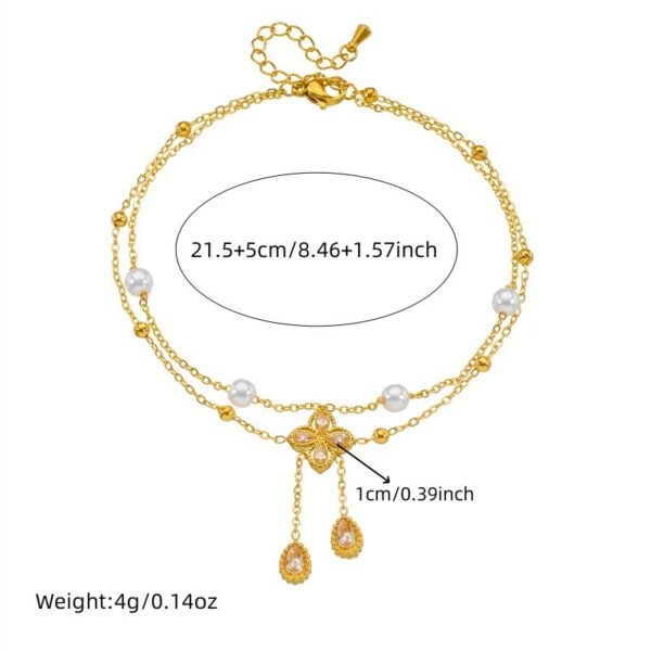 Fashion Double Layer Twin Diamond Diamond Flower Pearl Anklet - Image 5