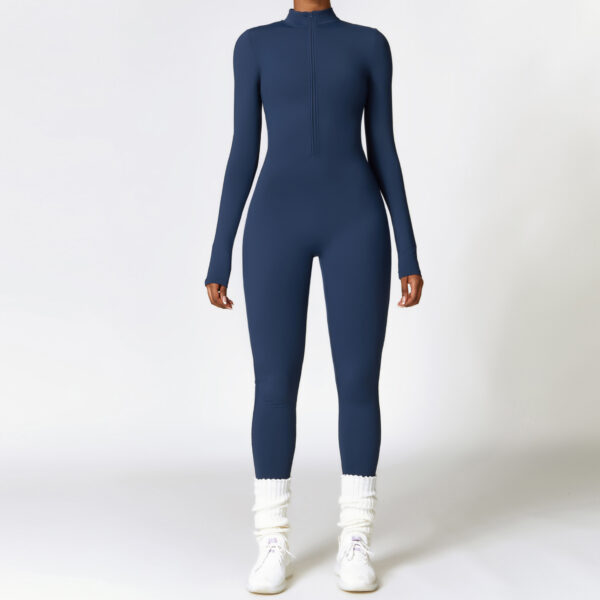 Warm Zipper Long-sleeved Jumpsuit Yoga Fitness Sports Pants Breathable Bodysuit Women's Clothing - Image 2