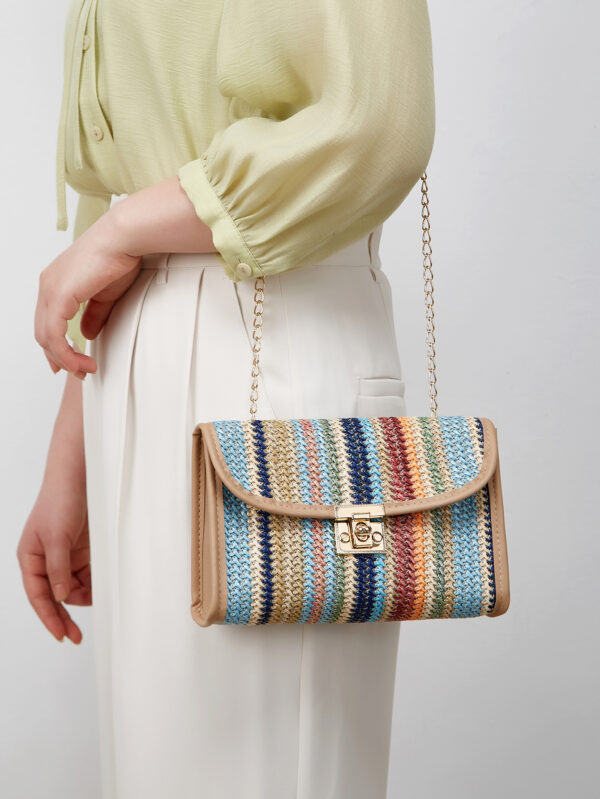 Woven Rainbow Fashion Crossbody Chain Square Bag - Image 6