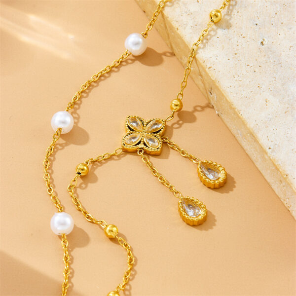 Fashion Double Layer Twin Diamond Diamond Flower Pearl Anklet - Image 2