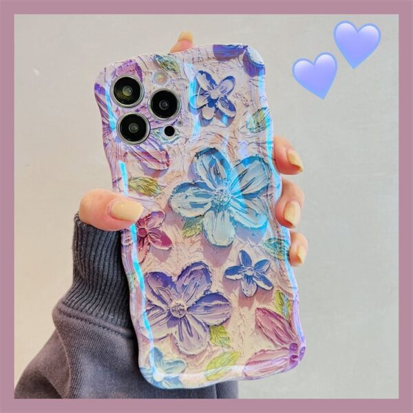 Blue Light Oil Painting Flower Phone Case - Image 2