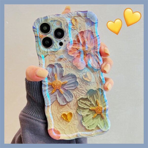 Blue Light Oil Painting Flower Phone Case - Image 3