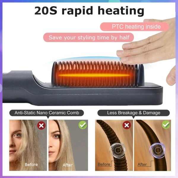 Electric Hot Comb Multifunctional Straight Hair Straightener Comb Negative Ion Anti-Scalding Styling Tool Straightening Brush - Image 2