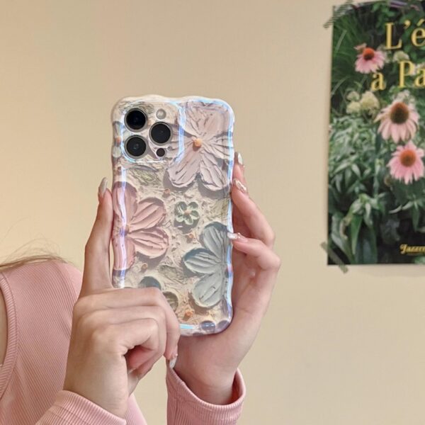 Wavy Blue Light Oil Painting Flower Drop-resistant Phone Case - Image 2