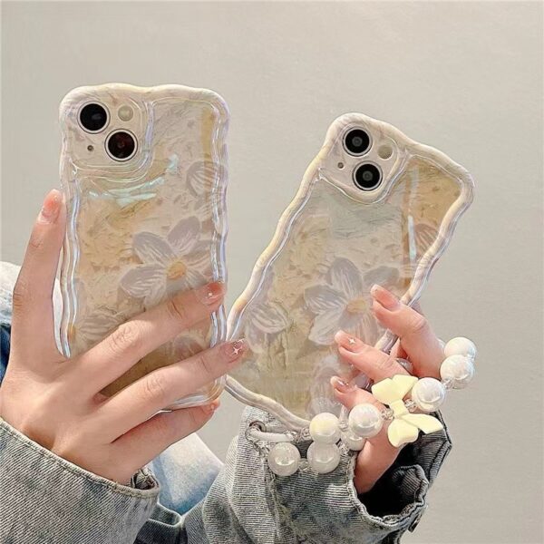 Light Matcha Green Oil Painting Flower Twist Blue Light Phone Case - Image 7