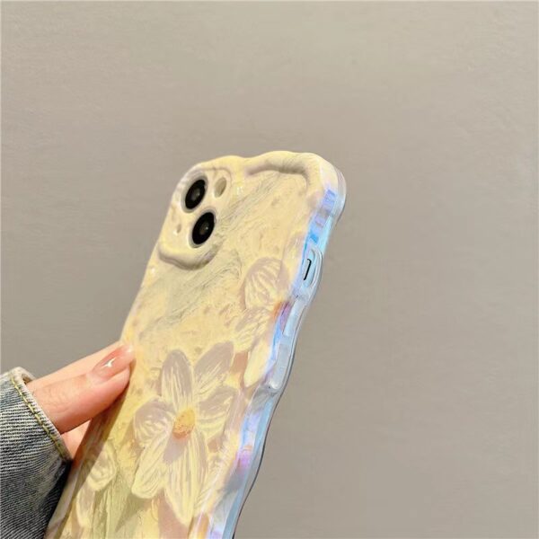 Light Matcha Green Oil Painting Flower Twist Blue Light Phone Case - Image 2