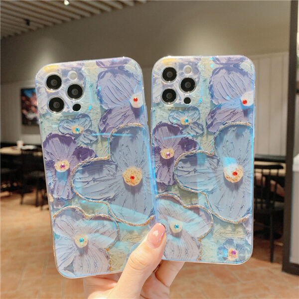 Oil Painting Purple And Blue Daisy Flower Phone Case - Image 2