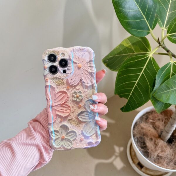 Wavy Blue Light Oil Painting Flower Drop-resistant Phone Case - Image 3