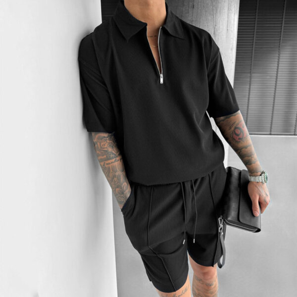 Summer Fashion Mens Clothing  Men's Suits New Zipper Polo Casual Short Sleeve Drawstring Shorts Men's Set - Image 6