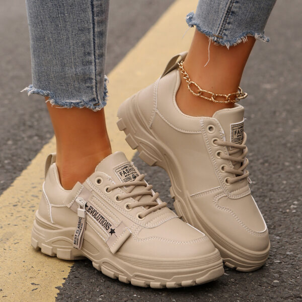 Lace-up Sports Shoes With Side-Zipper Design Fashion Thick-soled Round-toe Casual Shoes For Women Sneakers