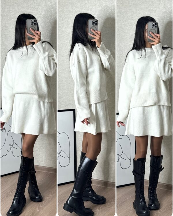 Sweater Skirt Sets For Women 2 Pieces Knit Casual Versatile Long Sleeve Pullover Elegant Solid High Waist Mini Skirt Outfit - Image 4